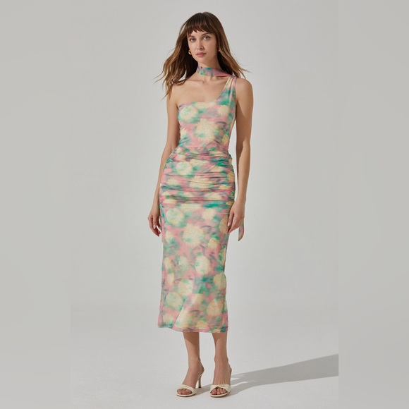 NWT ASTR The Label One Shoulder Floral Neck-Tie Dress - Picture 3 of 11